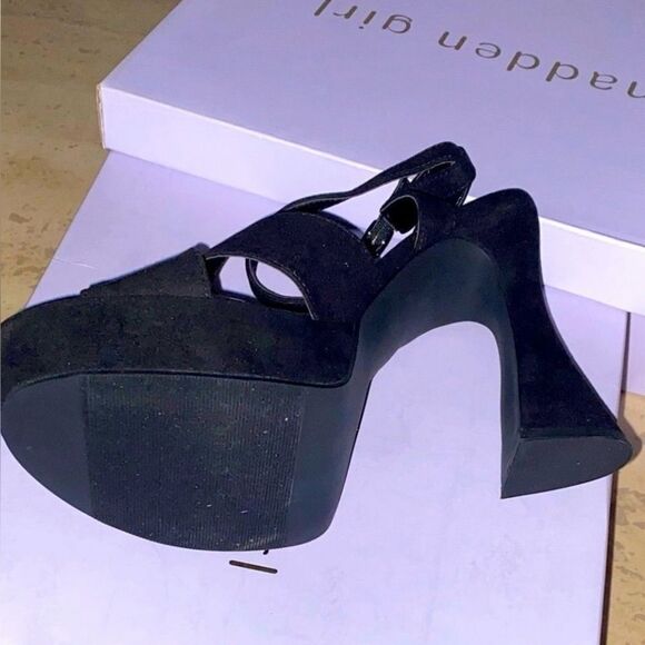 MADDEN GIRL Loolaa Platform Sandals Womens Size 8.5 Black Fabric Dress Heels NEW - Picture 5 of 7